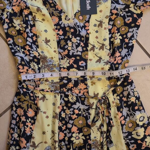 NWT ModCloth Unique Persona Midi Dress Long Sleeve Yellow Floral Dragonfly 4 - Picture 8 of 14